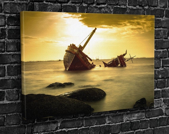 Boat Capsized in the Sea nature Landscape Scenery Print on 