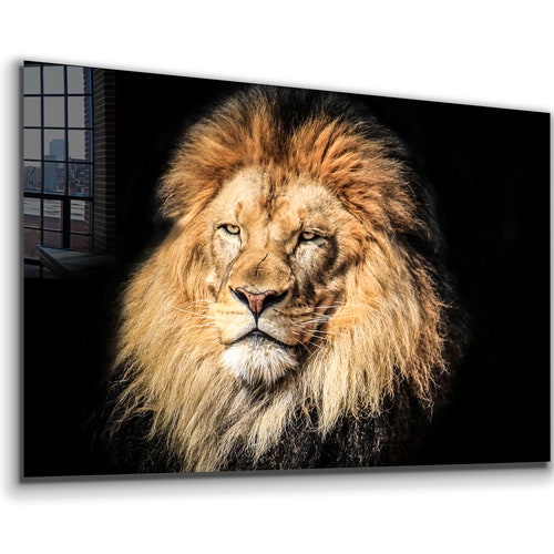 Lion Tempered Glass Printing Wall Art , Natural And Vivid Wall Decor , Modern Wall shops Art, Extra Large Wall Art