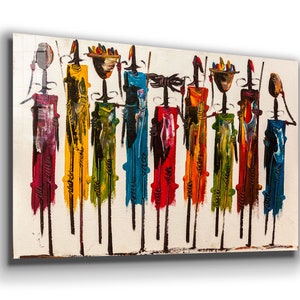 African Culture Canvas Wall Art: Colorful Figures, Floating Frame Option