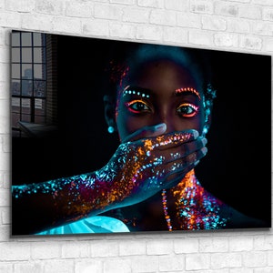 Neon Frau gehärtetes Glas Wandkunst: Vivid extra großer Druck