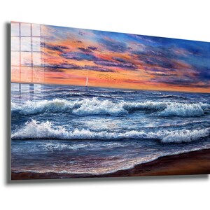 Tempered Glass Print Wall Art , Big Wall Decor ,  Extra Large Wall Art ,Walhangings , Glass Printing , Seashore  Art