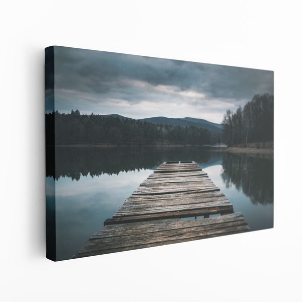 Dock on the Lake,Nature Landscape Scenery  Print on Canvas , Floating Frame Option, Modern Wall Art, Canvas Wall Set , Extra Large Wall Art