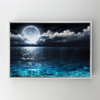 Stampa Su Tela Sea Charm – Fasi Della Luna In Bianco E Nero, Formato 40,6 X 121,9 Cm (16x48 Pollici). Tela Tesa Su Telaio In Legno, Pronta Da Appendere. Stampe Giclée Di Alta Qualità, Per Casa O Ufficio.