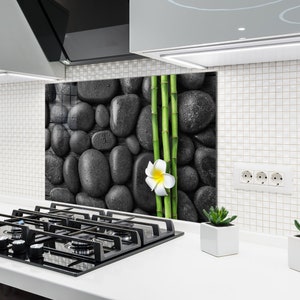 Keukendecor / Achterwand keuken / Snijplank / Achterwand van gehard glas / Wanddecoratie keuken / Bamboe keukendecor