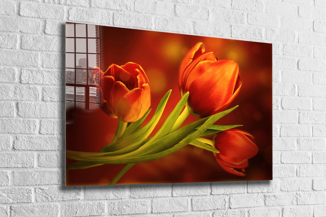Tulip Tempered Glass Wall Art: Modern Floral Print - Etsy Sweden