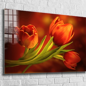 Tulip Tempered Glass Printing Wall Art ,  Modern Wall Art, Extra Large Wall Art, Big Wall Decor