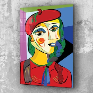 Cubic Style, Surreal Woman Portrait Tempered Glass Print  Wall Art ,  Extra Large Wall Art