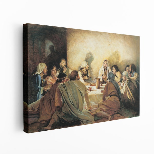 Het laatste avondmaal, Jezus Christus print op canvas, zwevende frameoptie, extra grote canvas kunst aan de muur