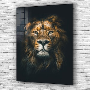 Lion Tempered Glass Wall Art: Vivid Natural Decor