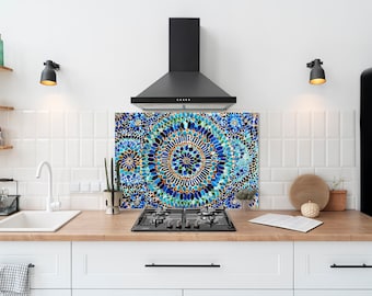 Decoração de cozinha para presente - Backsplash com padrão de pedras manchadas - Tábua de corte - Backsplash de vidro temperado - Decoração de parede de cozinha - Decoração de cozinha para presente