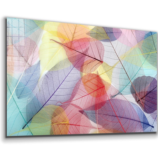 X-Ray Leaves ,Abstract Tempered Glass Print  Wall Art ,  Extra Large Wall Art