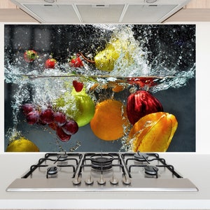 Kitchen Decor / Kitchen Backsplash / Chopping Board / Tempered Glass Backsplash  / Kitchen Wall Decor / Fruits  Backsplash