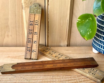 Vintage folding wooden rule, Boxwood folding measure, vintage wooden ruler