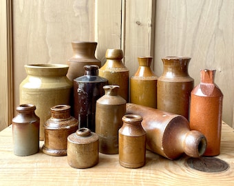 Antique Brown Bottles | Stoneware Bottles | Old Pot Ink Bottles | Vintage Ink Bottles