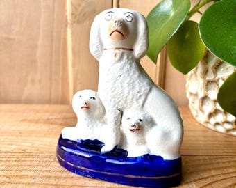 Antique Staffordshire Flatback Poodles | English Victorian Staffordshire Poodles | White and Gilded Hand Painted Dogs | Collectable Ceramics