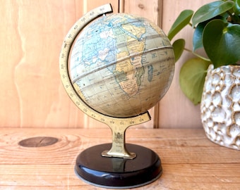 Small Vintage Chad Valley World Globe | 1950's Tin Globe on Stand | Mid Century Globe