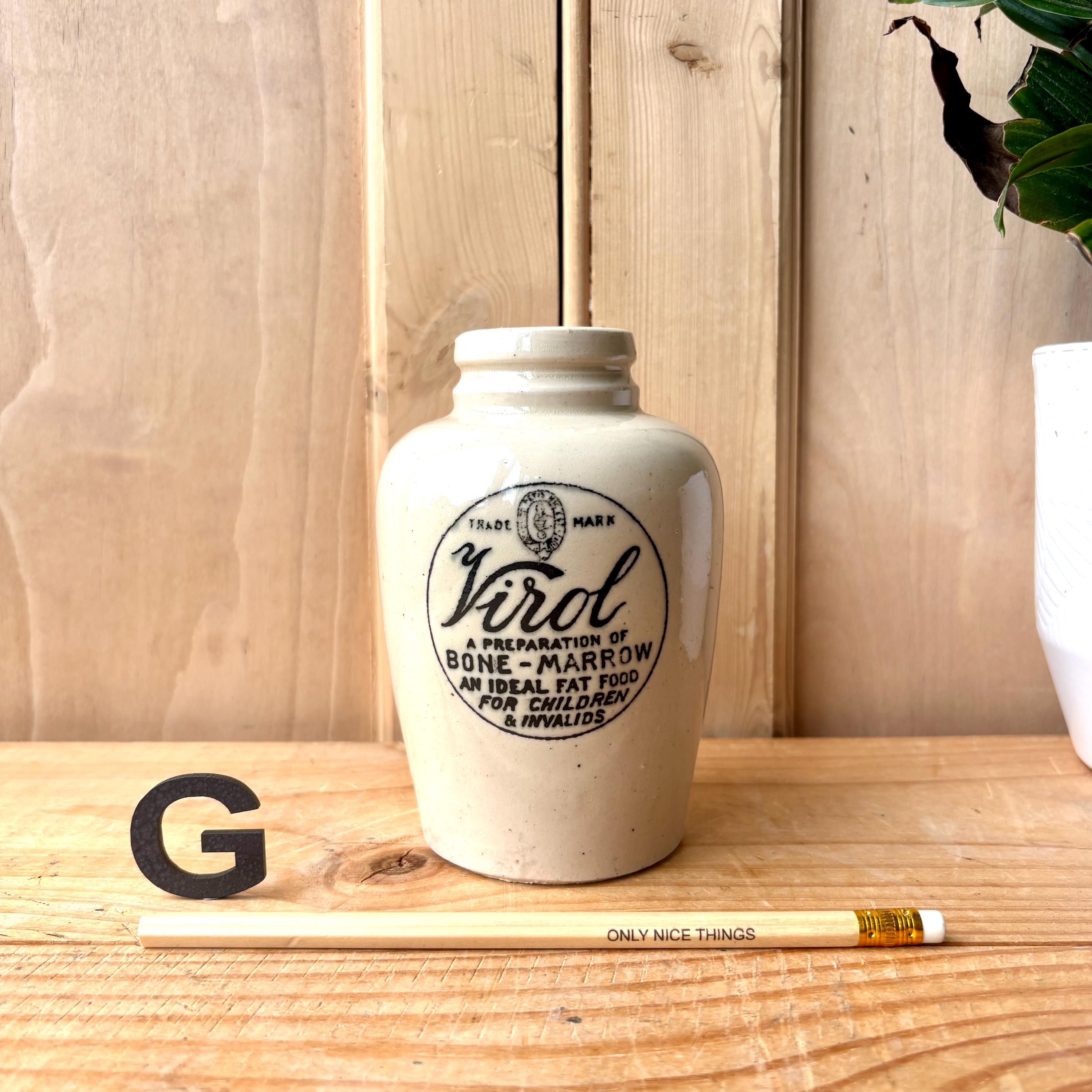 Vintage Virol Bottles | Stoneware Virol Stamped Glaze Bottle