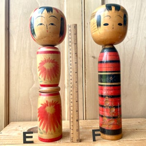 Vintage Japanese Kokeshi dolls, Japanese wooden Kokeshi dolls, Original Japanese wooden dolls, vintage far east decor, Large Kokeshi dolls. image 4