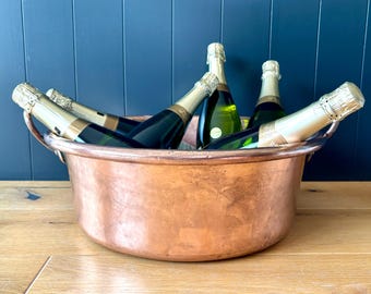 Very Large Antique French Copper pan with Solid Brass handles, Copper Champagne bucket, Large Copper fruit bowl