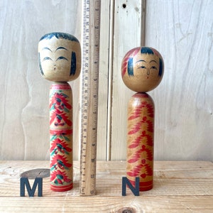 Vintage Japanese Kokeshi dolls, Japanese wooden Kokeshi dolls, Original Japanese wooden dolls, vintage far east decor, Large Kokeshi dolls. image 8