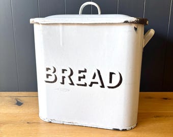 Vintage Enamel Bread Bin | White and Black Enamel Bread Bin | Country Kitchen | Vintage Kitchen
