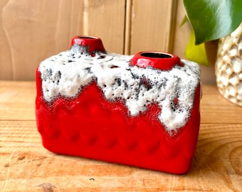 West German Bay Keramik Chimney Vase 367-10 | Fat Lava Vase Red and White | West German Pottery