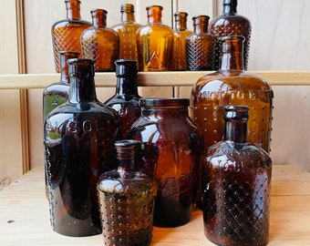 Vintage Chemist & Poison Bottles, Colored Glass Bottles, Vintage Brown Glass, Lysol Brown Bottles Vintage Bottles