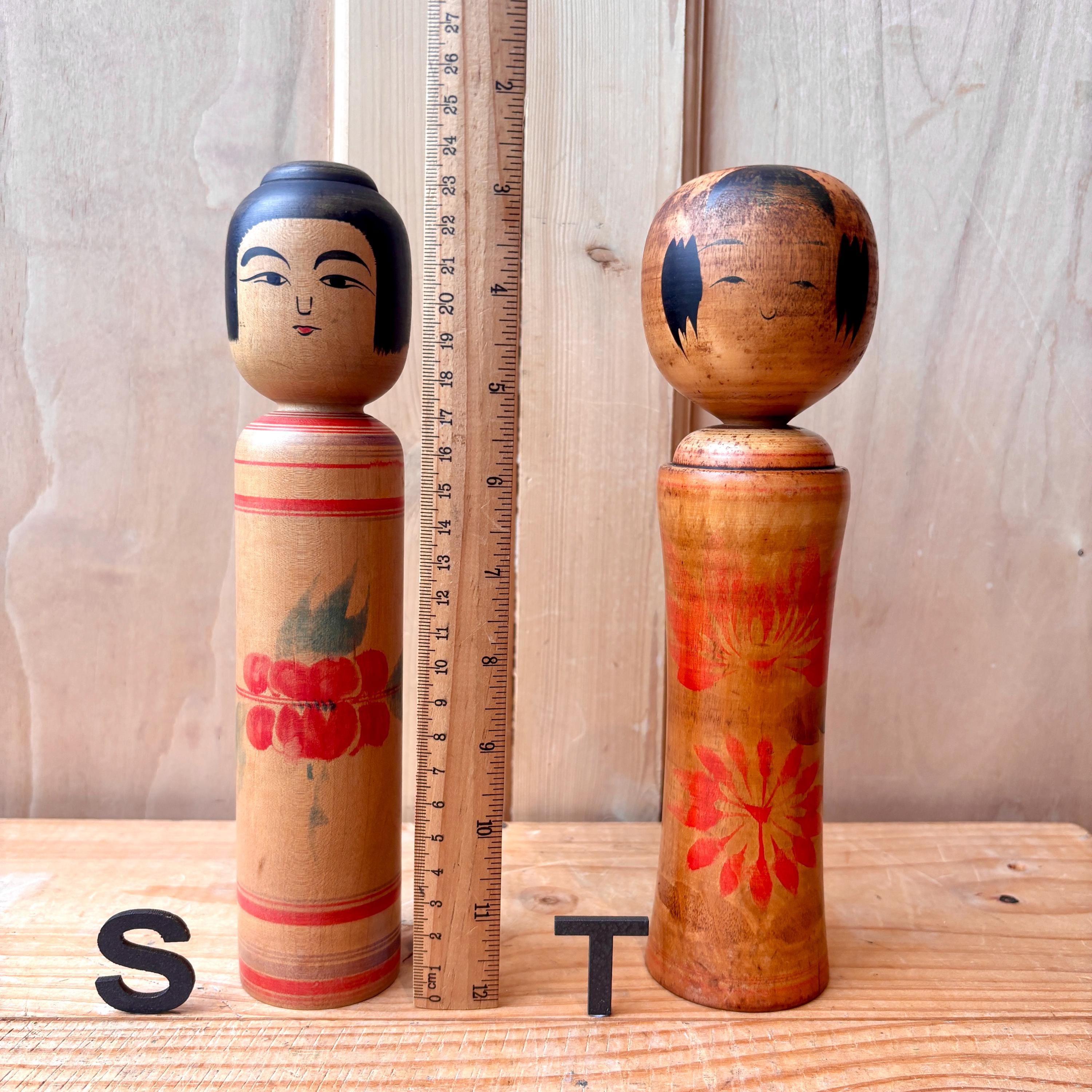 Vintage Japanese Kokeshi Dolls, Japanese Wooden Kokeshi Dolls