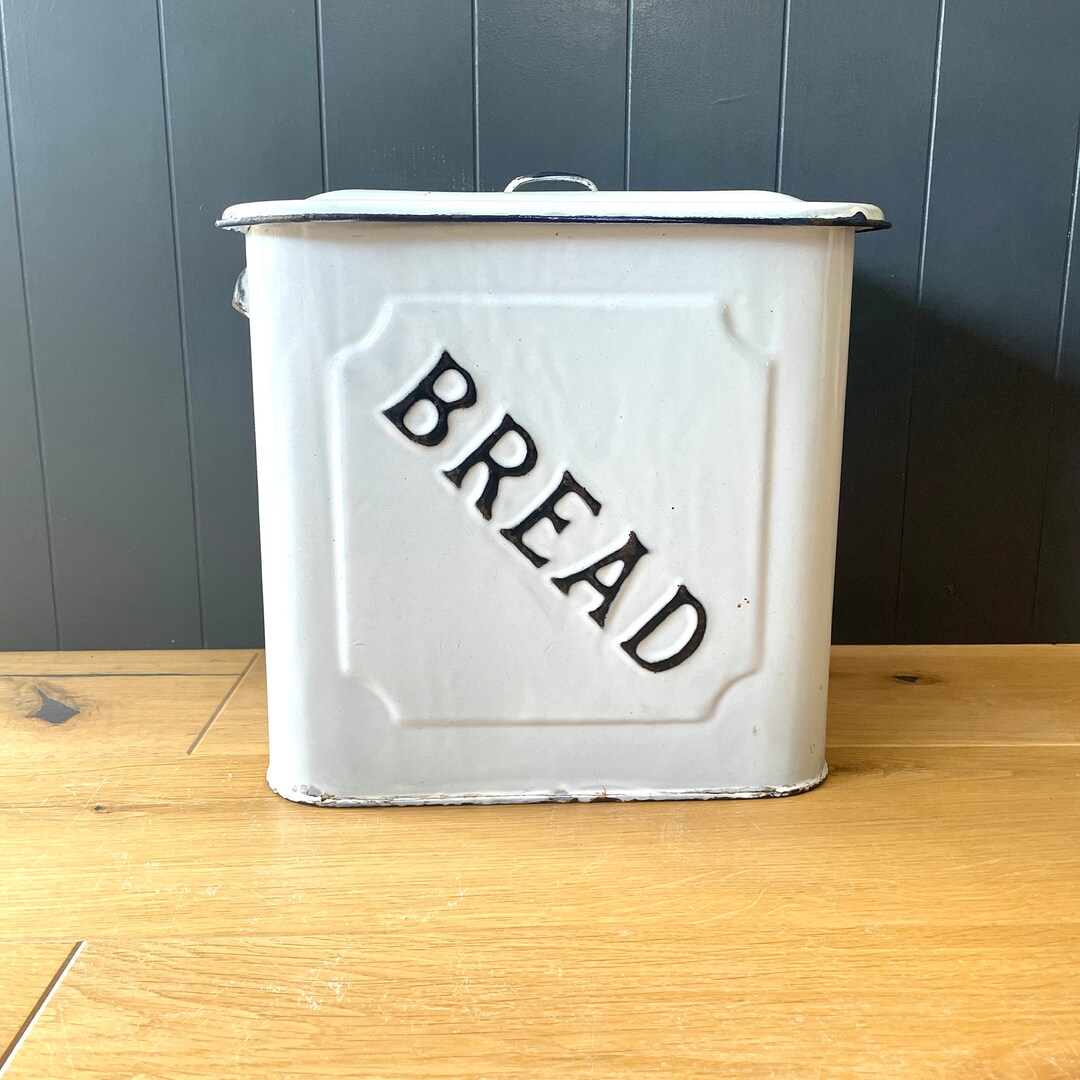Vintage Enamel Bread Bin White and Black Enamel Bread Bin Etsy UK