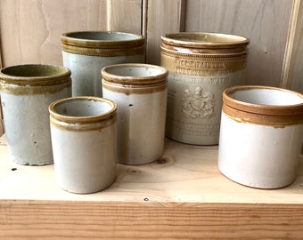 Vintage Stoneware Jars, Salt Glazed Pots, Tobacco jar, Utensil pot, Glazed earthenware pot, Earthenware jars