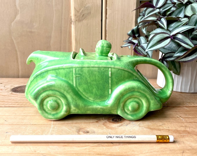 Vintage 1930s Sadler Racing Car Teapot, Sadler Mottled Green Race Car