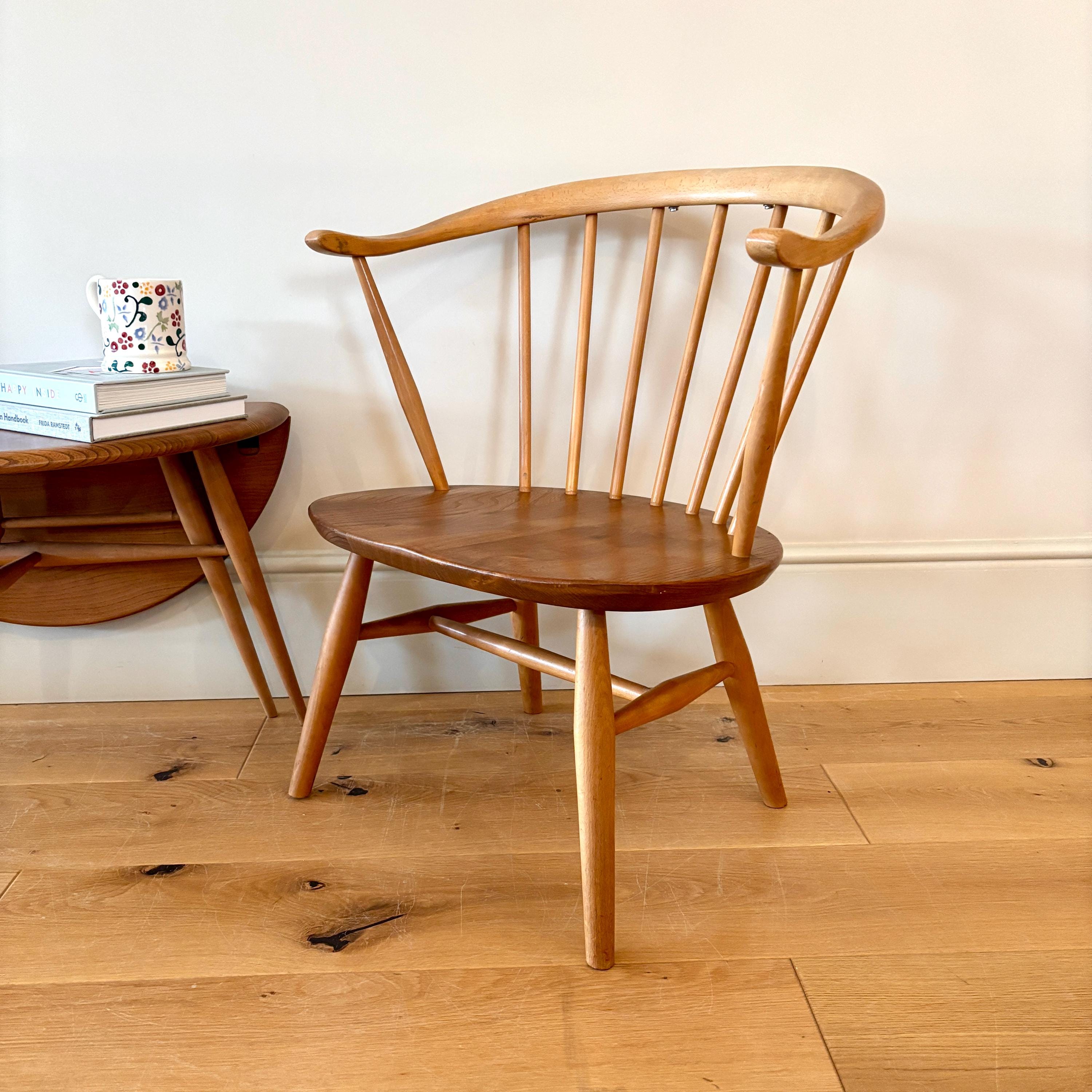 Ercol Blonde Cowhorn Fireside Chair, Vintage Ercol Chair, Ercol