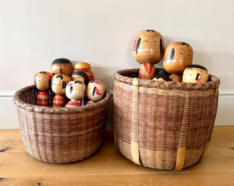 Traditional Japanese Okimono Kago (Storage Basket), Japanese Bamboo and Read Basket, Shōwa Era. Sneakers, Japanese Display Baskets 1950s