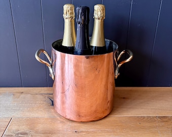 Antique French Copper Pot with Solid Brass Handles | Copper Champagne Bucket | Very Heavy Copper Pot | Copper Drinkware