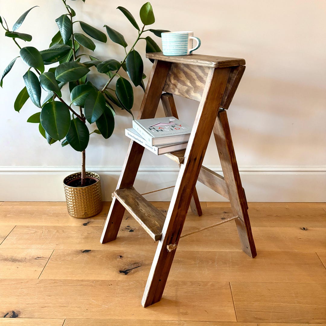 Small Step Ladder With Railing Vintage Wooden Small Step Ladder, Interior Furniture - Etsy
