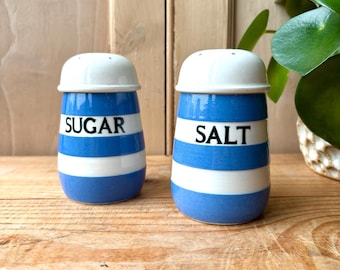 Vintage TG Green Blue and White Cornishware | Vintage TG Green Sugar Sifter | TG Green Salt Shaker | Vintage Kitchenware