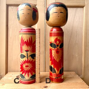 Vintage Japanese Kokeshi dolls, Japanese wooden Kokeshi dolls, Original Japanese wooden dolls, vintage far east decor, Large Kokeshi dolls. image 3
