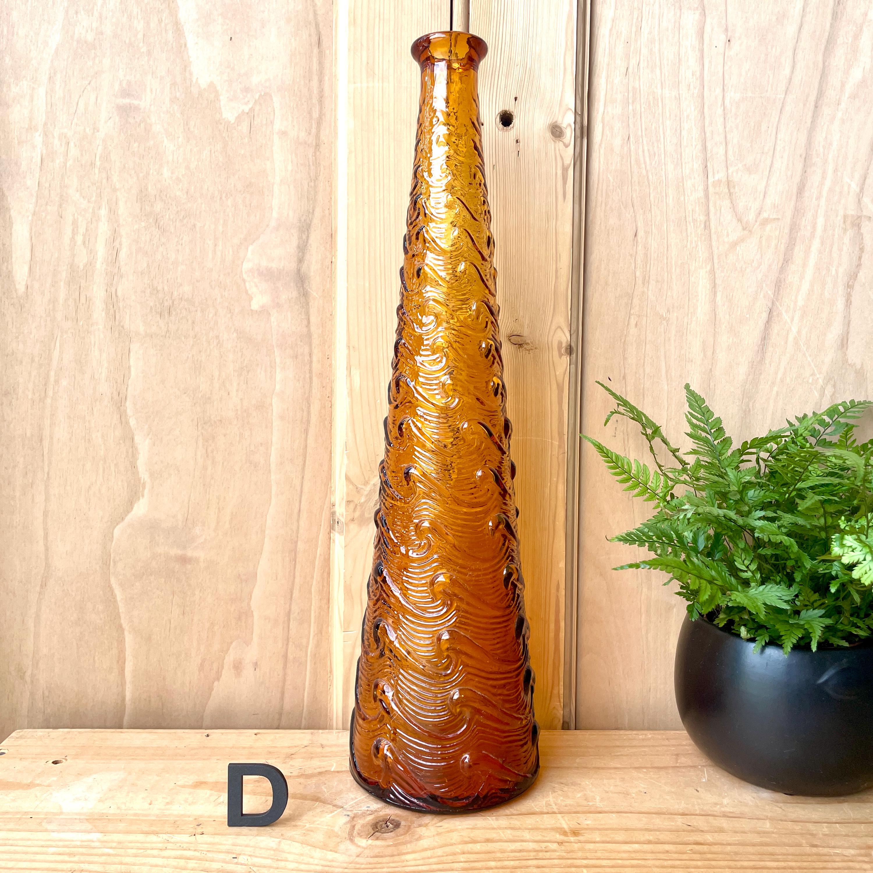 Empoli Genie Bottles, Italian Empoli Amber Glass Genie Bottles