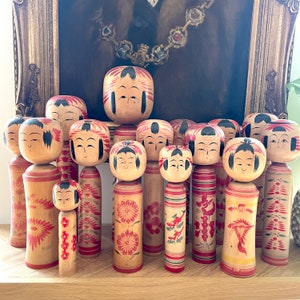 Vintage Japanese Kokeshi dolls, Japanese wooden Kokeshi dolls, Original Japanese wooden dolls, vintage far east decor, Large Kokeshi dolls. image 1