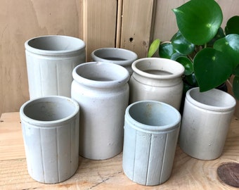 Vintage Large Cream Stoneware Jars, Salt Glazed Pots, Glazed earthenware pot, Earthenware Jars, Large Stoneware Marmalade pots