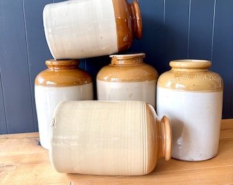 Vintage Large Stoneware Jars | Salt Glazed Pots | Utensil Pot | Large Earthenware Jars | Country Kitchen