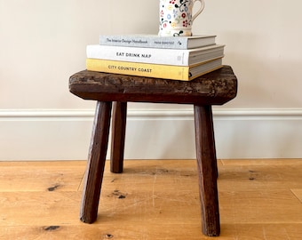 Rustic Heavy Handmade Hardwood Stool, Hungarian hardwood stool, Scandi Style stool,