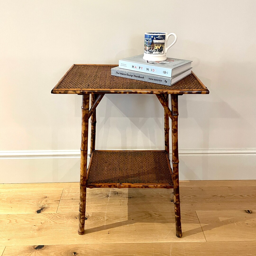 Antique Victorian Tiger Bamboo Two Tier Side Table Antique Etsy