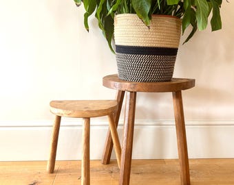 Vintage French Demilune Stools | Rustic Vintage Three Legged Stools | Home Decor