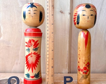 Vintage Japanese Kokeshi dolls, Japanese wooden Kokeshi