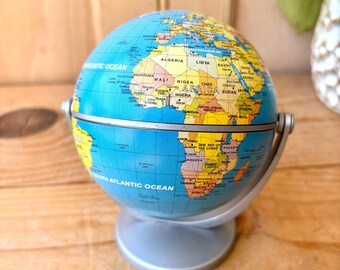 Small Vintage Desk Globe | 1970's Plastic Globe on Stand | Small Desk Globe