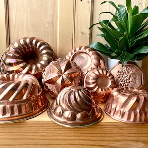 Vintage Copper molds, fruit bowl, Blancmange Pudding Mold, Kitchen tidy, Antique copper molds, Jelly Molds, Metal Jelly molds.