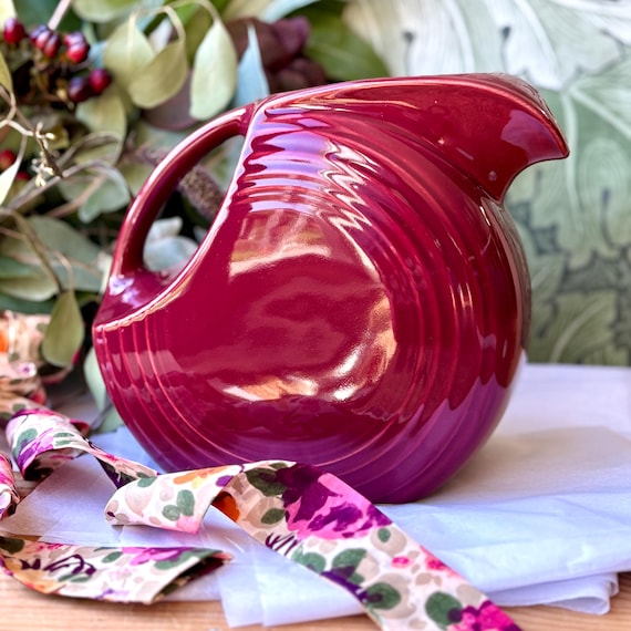 Claret Fiesta Disc Pitcher, Vintage America Water Pitcher