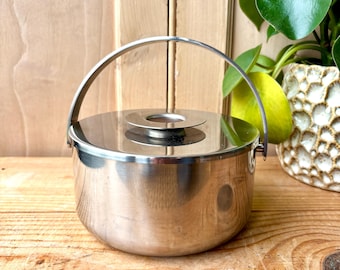 Vintage Danish Mid Century Ice Bucket by Kalmar | Stainless Steel and Teak Danish Ice Bucket | Mid Century Barware