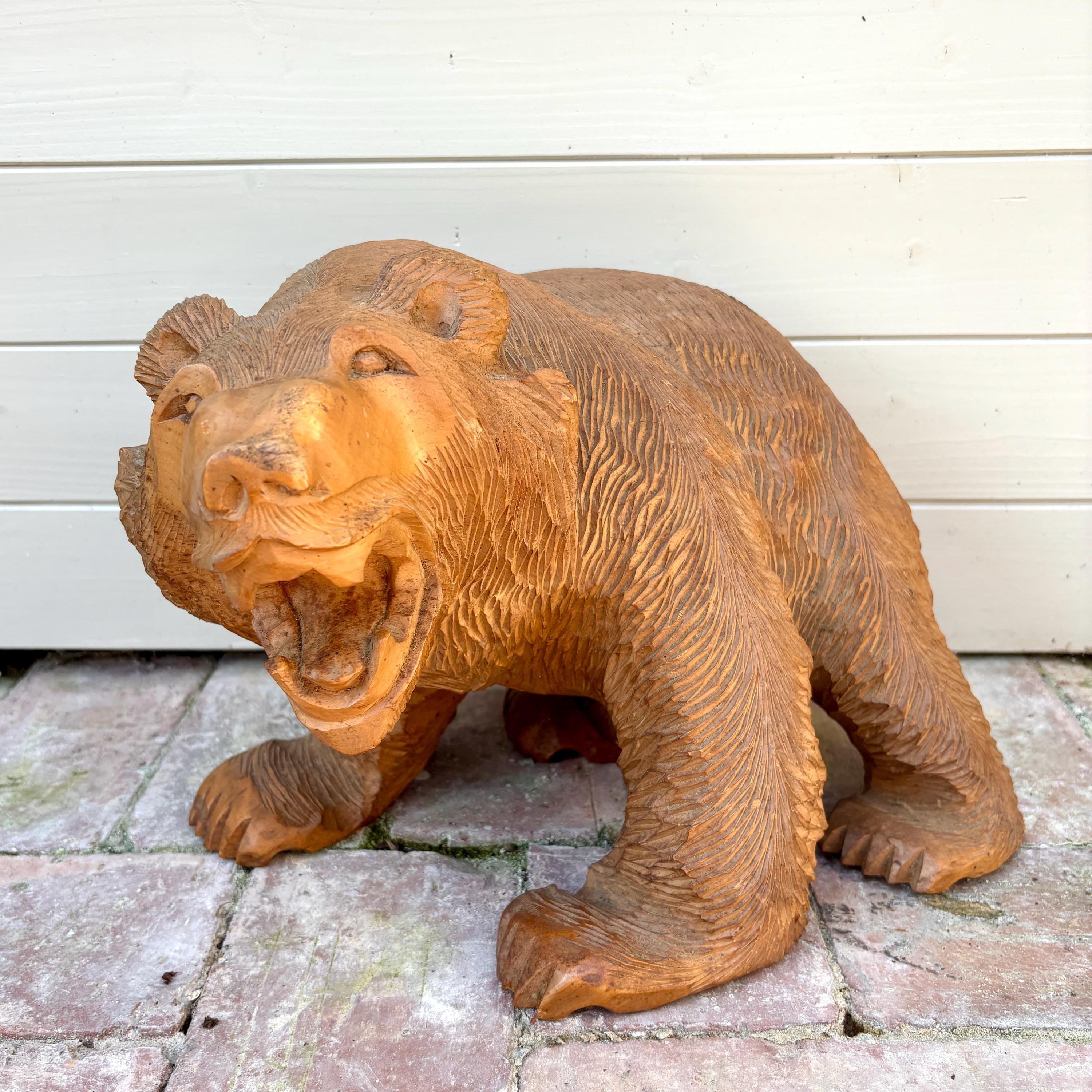 Large Wooden Hokkaido Kibori Kuma Bear, Japanese Ainu Hand Carved